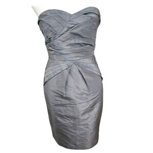 BANANA REPUBLIC 100% Silk Metallic Gray Strapless Ruched Cocktail Dress.Size 00